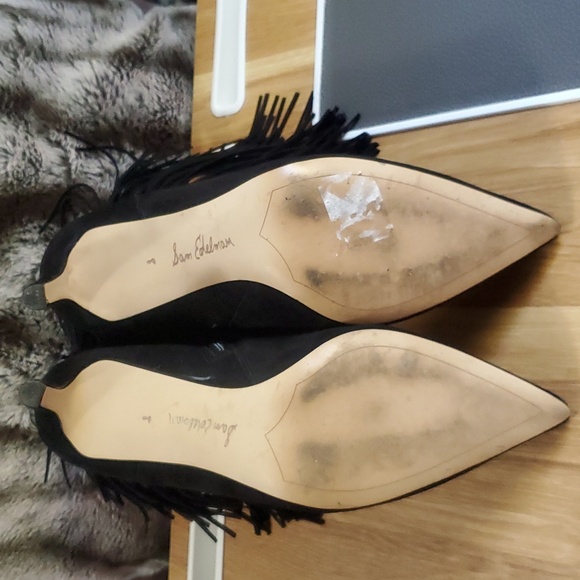Sam Edelman Black Western Suede Boho Chic Fringe Ankle Bootie Size 8 Heel Boots - Picture 5 of 10